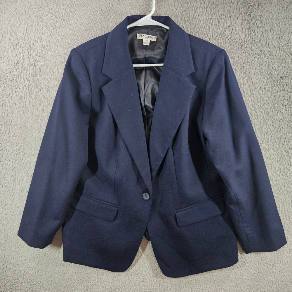 Pendleton Plus Women 16W Navy Blue Virgin Wool Blazer Jacket